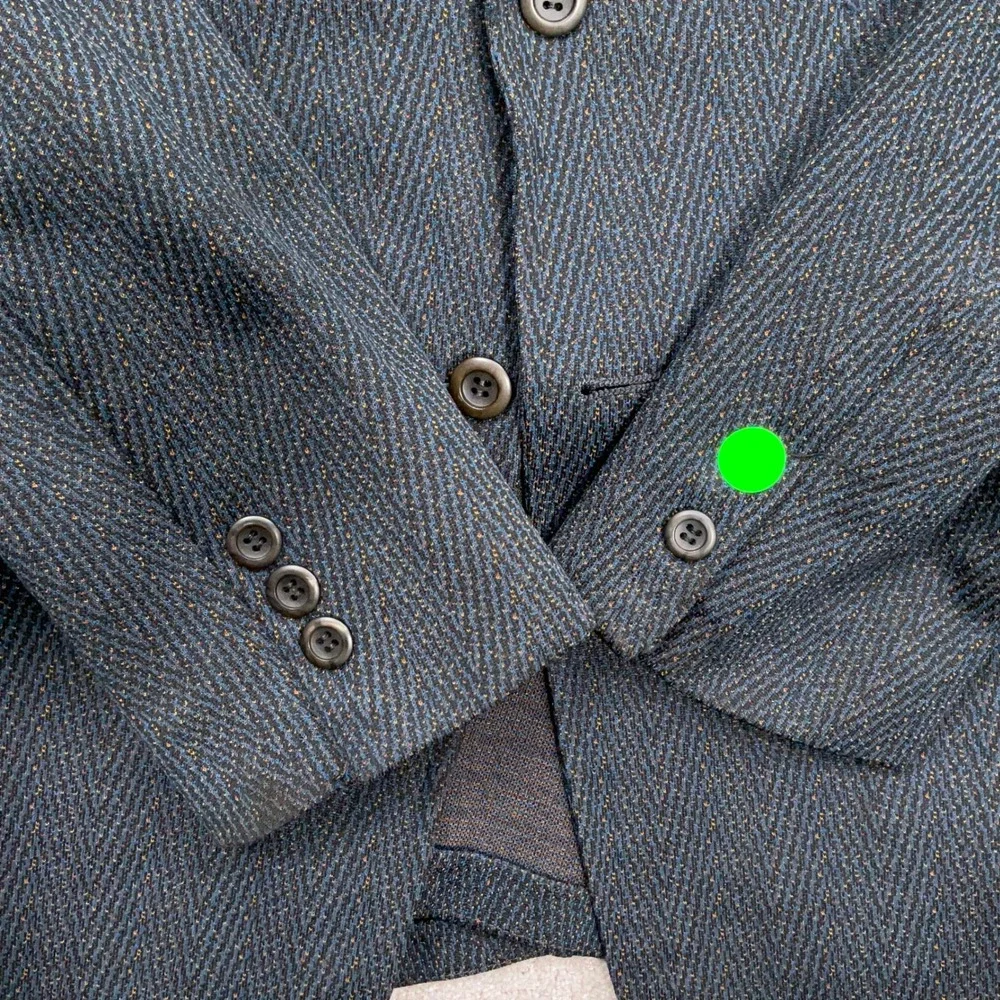 B Bonds Blazer Men‎ 39R Blue Herringbone Two Button 70s Wide Lapel Polyester VTG
